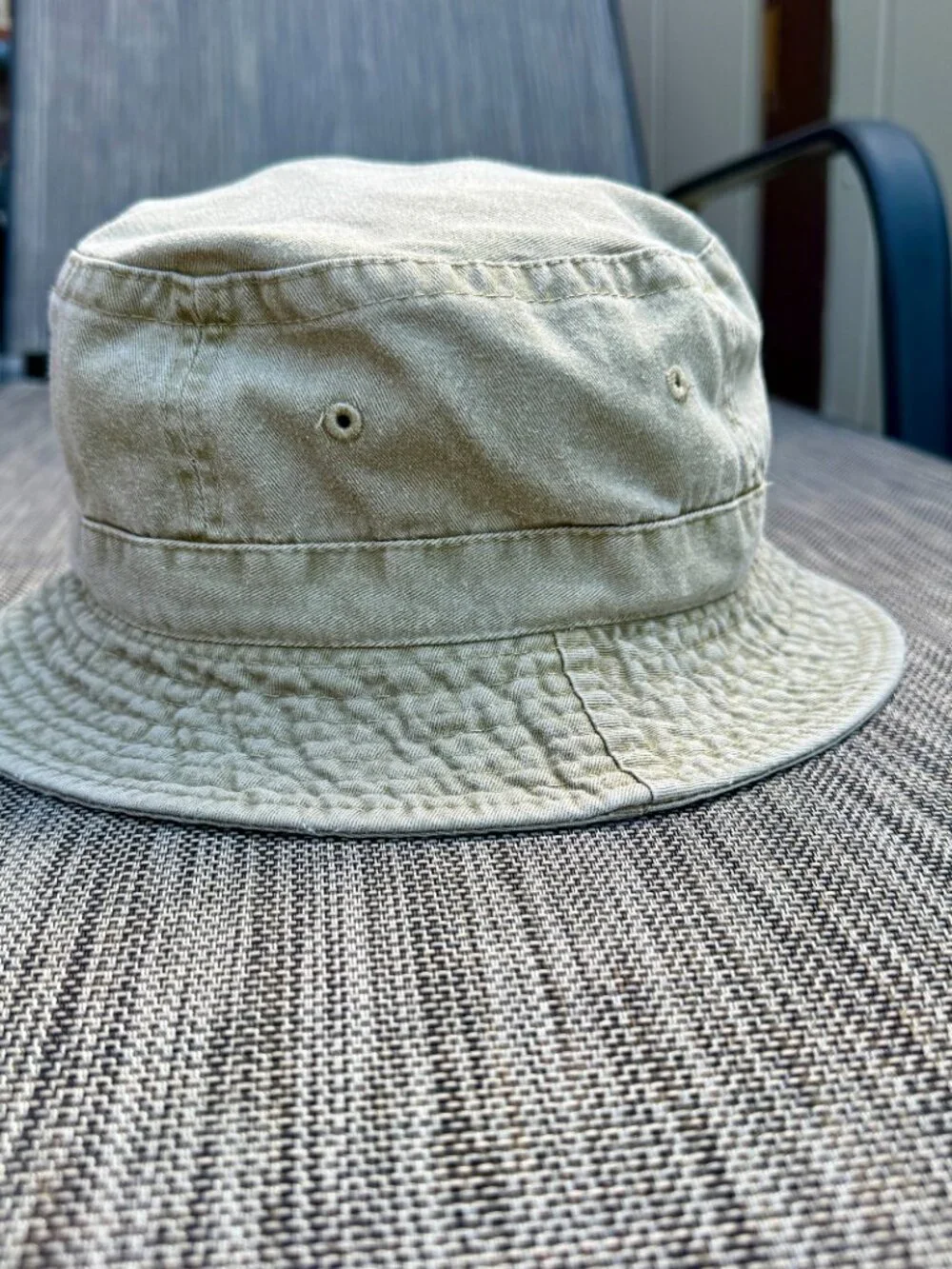 VTG 90s Y2K Bucket Hat Khaki Green Washed Cotton Falcon Headwear Eyelet Vents